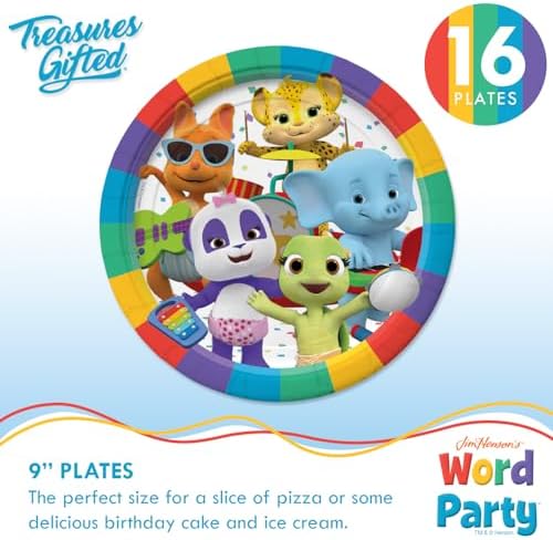 Treasures Gifted Officially Licensed Jim Henson’s Word Party Birthday Supplies - Serves 16 Guests Dinnerware Classic Set Word Party Birthday Decorations - Word Party Decorations Plates Napkins & Cups - Image 2