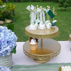 8Pcs Metal Cake Stand Set with 14 inch Round Cake Stand for Large Cakes, 2-Tier & 3-Tier Dessert Stands, Lace Edge Serving Trays – Display for Wedding, Birthday, Party(Champagne Gold) - Image 6