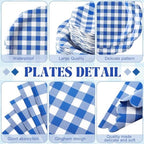Funnymoom 452 Pcs Blue Gingham Party Supplies for 50, Dark Blue and White Gingham Checkered Paper Plates Napkins Cups Tablecloth Cutlery Straws for Birthday Family Picnic Barbecue Party Decoration - Image 2