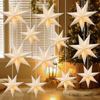 Youyole 12 Set Christmas Paper Star Lantern with Lights, 7 Pointed by Ajaredlulu