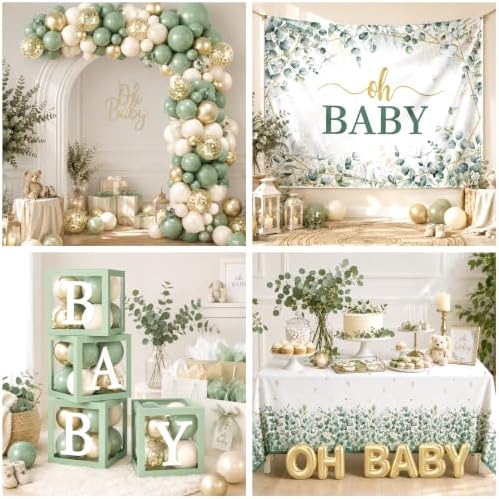 286Pcs Sage Green Baby Shower Decorations Kit, Gender Neutral Party Supplies with Balloon Arch, Backdrop, Plates, Napkins, Sash, Letter Boxes, Tablecloth, Serves 20 - Image 5