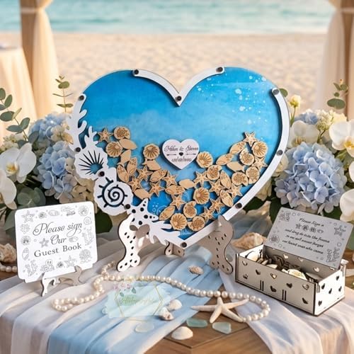 Personalized Beach Wedding Guest Book Alternative, Seashell Heart Drop Box - Image 2