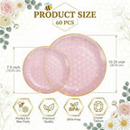 Festiva 60PCS Clear Pink Gold Plastic Plates - Heavy Duty Fancy Disposable Plates With Gold Rim-serve for 30 guests Include 30PCS 10.25" & 30PCS 7.5" Honeycomb Design Plates for Party(Pink) - Image 2