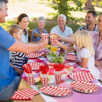 Pajean 175 Pcs Gingham Paper Plates and Napkins, Red White - Image 5