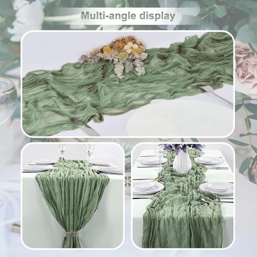 6 Pack Sage Green 35x120 Inch Cheesecloth Table Runner - Image 5