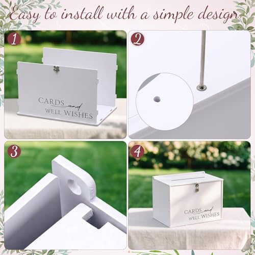 BreezeHug 14" Large Wedding Card Box with Lock, Minimalist White PVC Money Box for Reception, Modern Envelope Holder with Matching Thank You Sign for Bridal Shower, Anniversary & Formal Events - Image 3