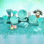 Funnymoom 452 Pcs Teal Glitter Party Decoration Supplies Serve 50 Guests - Image 6