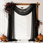 Black Wedding Arch Draping Fabric Sheer Curtain Drapes 3 Panels | 20 ft Halloween Extra Long Shimmery Backdrop Curtains for Wedding Anniversary Party Summer Outdoor Events Drapery Backgrounds by Aeviusmo