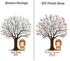 Fingerprint Tree Guest Book Baby Shower Girls Communion Gift DIY Thumbprint Sign-in Book for Guests Creative Canvas Painting with Wooden Hanger Party Decorations-60x80cm - Image 3