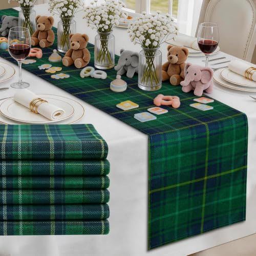 12 Pcs 72 X 13 Tartan Plaid Table Runner, Green Blue Tartan Baby Shower - Image 3
