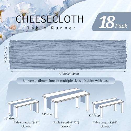 18 Pack Cheesecloth Table Runner 10FT Dusty Blue Table Runner Boho Gauze Cheese Cloth Table Runners Long Rustic Sheer Table Decorations for Wedding Party Baby Bridal Shower Birthday Holiday Home - Image 2