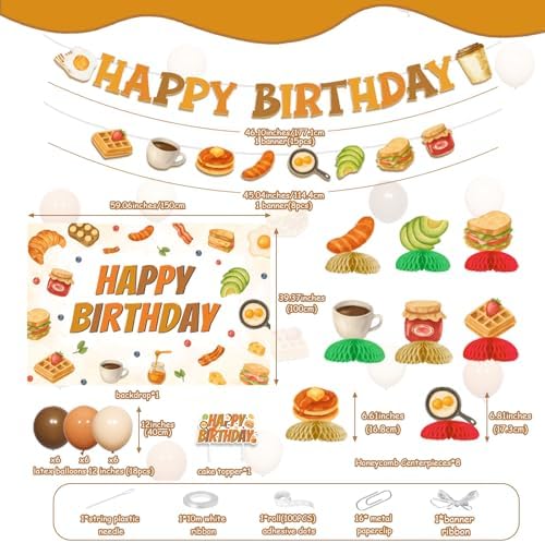 Brunch Birthday Party Decorations Brunch Happy Birthday Backdrop Banner Garland Breakfast Food Cake Topper Honeycomb Centerpieces Balloons for Boys Girls Let's Brunchs Bday Decor Party Supplies - Image 7