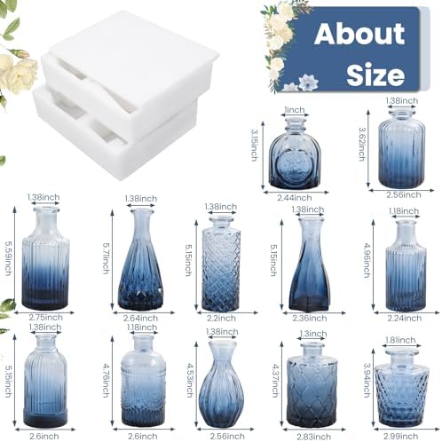 TBWIND 12Pcs Blue Glass Bud Vases Set, Small Vases for Flowers - Image 2