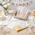Vercraft 25 Sets Gold Floral Folding Fans, Wedding Favors for Guests - Image 4