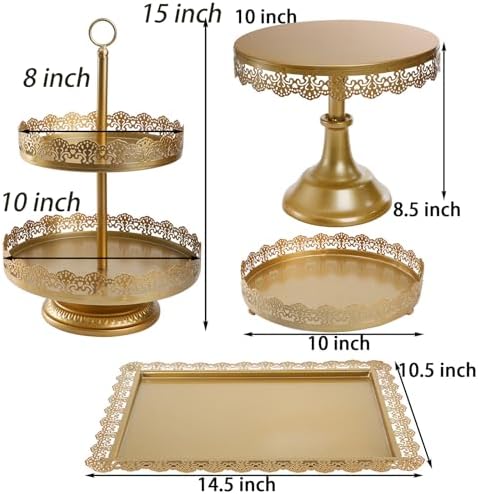 TOPZEA 4-Piece Gold Cake Stand Set, Vintage Metal Dessert Table Display Set with 2-Tier Cupcake Holder & Serving Trays for Wedding, Baby Shower, Tea Party, Birthday Decorations - Image 2