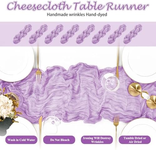 20 Pack Lilac Cheesecloth Table Runner 10FT Long Boho Gauze Fabric Table Runner Vintage Rustic Sheer Runners for Wedding Party Bridal Baby Shower Table Decorations - Image 4