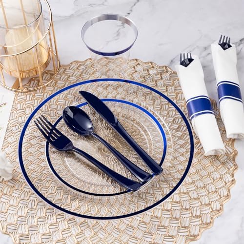 Goodluck 175 Pcs Clear Blue Plastic Plates Disposable for Party 25 Guests - Image 5