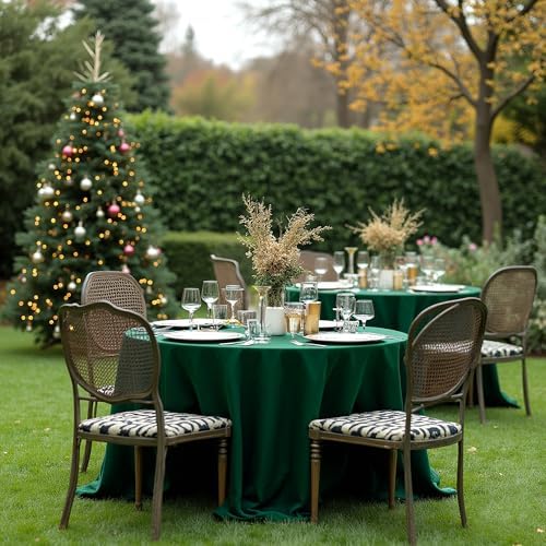 sancua Round Tablecloth 132 Inch Fit 54-96 Inch Tables, 6 Pack Hunter Green - Image 3