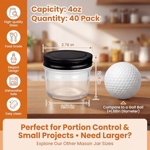 QAPPDA 4oz Mini Mason Jars, 40 Pack Small Glass Jars with Lids - Image 2