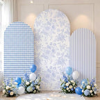 SiliFine Set of 3 Blue Chinoiserie Floral Arch Cover 4ft 5ft 6ft Striped Stretchy Backdrop Covers Gingham Patterns Backdrop Cover for Wedding Birthday Party Bridal Shower Baby Shower Celebration by SiliFine