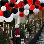 WOLHOWLTD Red Black White Paper Decoration Set - 33 Pcs Paper Lanterns, Pompoms, Honeycomb for Wedding, Valentine's,Bridal Shower,Birthday Party Decoration(red Black White) - Image 3