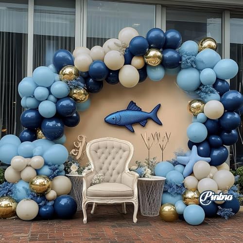 Navy Blue Gold Double Stuffed Balloon Garland Different Sizes 18In 12In 5In Pastel Balloon Arch Kit For Baby Shower Wedding Gender Reveal Birthday Party Decorations by Pinbra