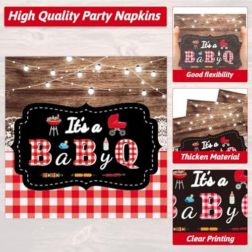 200pcs BBQ Baby Shower Plates Napkins Baby Q Paper Tableware Set It's A BabyQ Cake Dessert Disposable Dinnerware Rustic Barbecue Party Decoration for Baby Shower Birthday Decor Supplies Serves 50 - Image 4