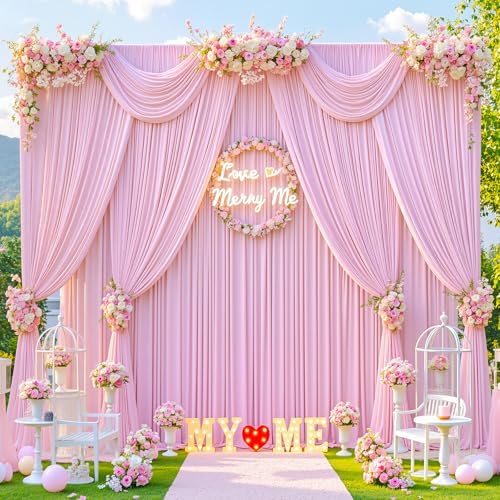 40x10ft Pink Backdrop Curtains for Parties Baby Shower Photo Wrinkle Free Pink Polyester Drapes Backdrop for Girls Birthday Party Gender Reveal Photoshoot Photography Background 8 Panels 5x10FT - Image 3