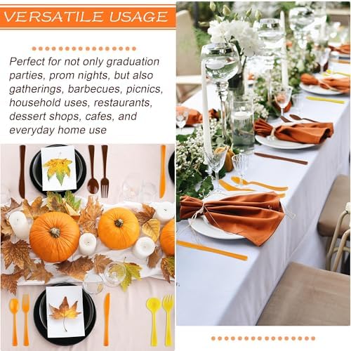 Kochorie 300 Pieces Thanksgiving Plastic Silverware Fall Heavy Duty Utensils Set Heavyweight Disposable Flatware Includes Orange Yellow Brown Spoons Forks Knives for Thanksgiving Dinner Party Supplies - Image 6