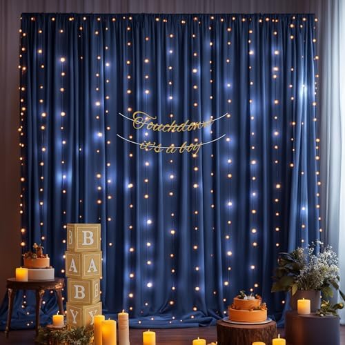 20x10ft Navy Blue Backdrop Curtains with Lights Photo Drapes Wrinkle Free Fabric Backdrop Curtain for Wedding Birthday Party Baby Shower Bridal Shower Home Party Background Decorations - Image 3