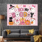 Cartoon Pink Halloween Children's Birthday Background 9x6 FT - Image 2