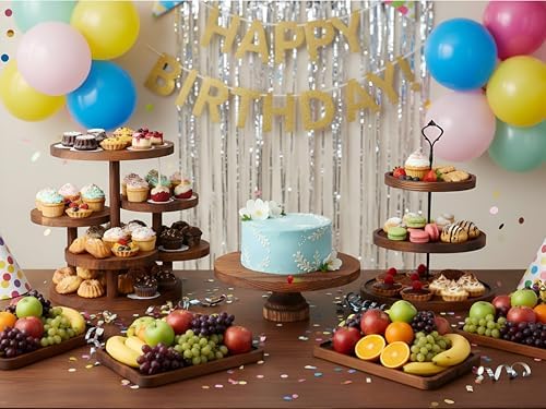 RattanView 7 Pcs Wooden Cupcake Stand Set with Cake Pedestal Trays,Brown - Image 5
