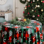 Ganeen 12 Pcs Christmas Snowflake Round Tablecloth 84" Red White Plastic - Image 6