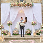 20ft×12ft Wrinkle Free White Backdrop Curtain for Wedding Parties,4 Panels 5×12ft Long Silky Polyester Fabric Backdrop Drapes Photo Back Drop Drapery for Birthday Baby Shower Photography Background by ENJOYYOURPARTY