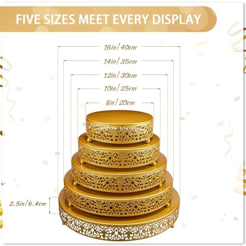 Wenqik 5 Pcs Metal Gold Cake Stand,16/14/12/10/8 in Round Cake Holder - Image 2