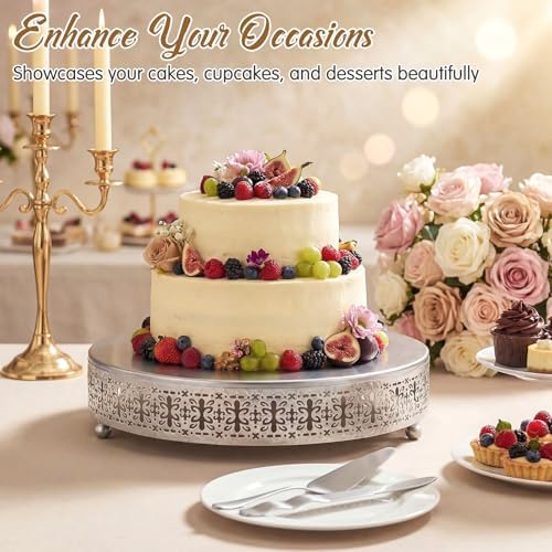 Wenqik Silver Metal Cake Stand 18 Inch with Cutting & Spatula - Image 6