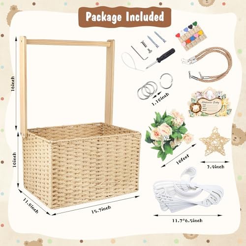 Wisreach Wooden Baby Shower Crate Closet, Foldable Handwoven Storage Basket for Baby Shower Gifts, Welcome Gift Basket for Newborn Boys Girls, Pregnancy Gifts for New Parents - Image 2