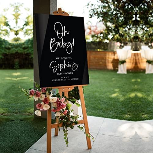 Andaz Press 16"x20" Black Acrylic Personalized Baby Shower Welcome Sign, Gender Neutral Large Oh Baby Sign for Easel Stand, Baby Shower Decorations - Image 4