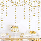 52Ft White-Gold Champagne Party-Decorations Heart Streamers Garland with 14pcs Christmas Wedding Engagement Paper Lanterns Fan,Tissue Pom Poms,Honeycomb Balls - Image 6