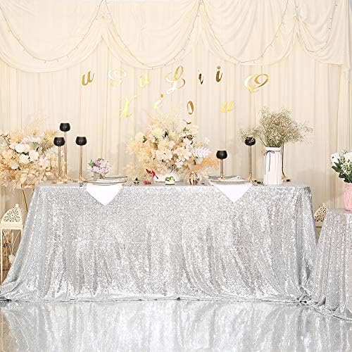 Eternal Beauty Silver Sequin Tablecloth 72 x 108-Inch Sparkly Overlay Rectangle Glitter Table Cover for Wedding Party Birthday Decoration - Image 2
