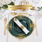 Nervure 350Pcs Green Plastic Plates, Plastic Dinnerware Set for 50 Guests - Image 6