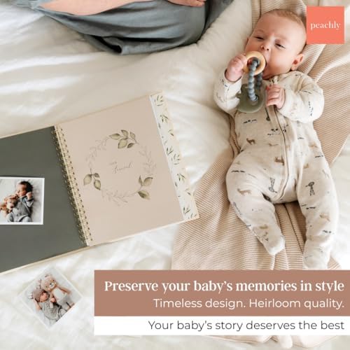 Peachly Unisex Baby Memory Book - First Year Baby Book Keepsake - Olive - Image 3