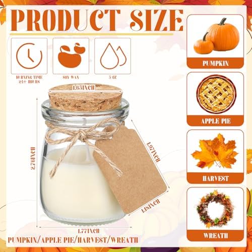 MTLEE 50 Pcs Thanksgiving Jars Candle Friendsgiving Gift for Guests Natural Wax Candles with DIY Cards Fall Gift for Wedding Baby Shower Party Favors Home Decor(Fall Wreath/Pumpkin/Apple/Comfort) - Image 6