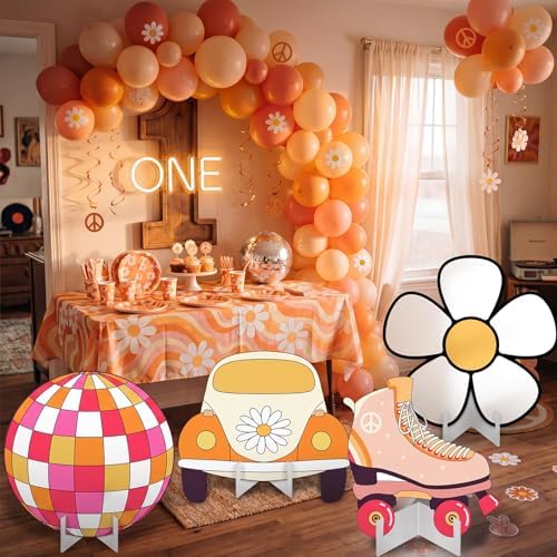Honoson 4 Pcs 20" x 30" Large Groovy Cardboard Cutouts, Retro Hippie Photo Booth Props Birthday Party Decorations Yard Signs Bus Daisy Backdrop Lawn Decor for 60s 70s Party Supplies - Image 6