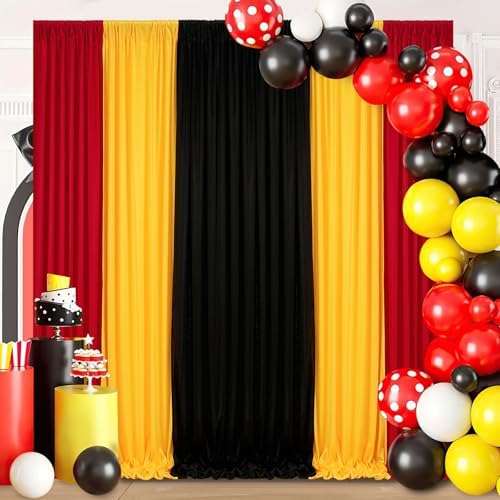 Graduation Backdrop Curtain 15ftx10ft - Red Yellow Black Satin Drapes by SoarDream