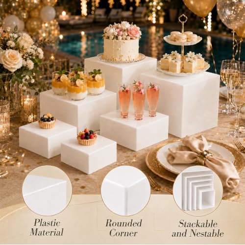 6 Pcs Food Risers for Display Party Buffet Riser White(4",4",5",6",7",8") - Image 3