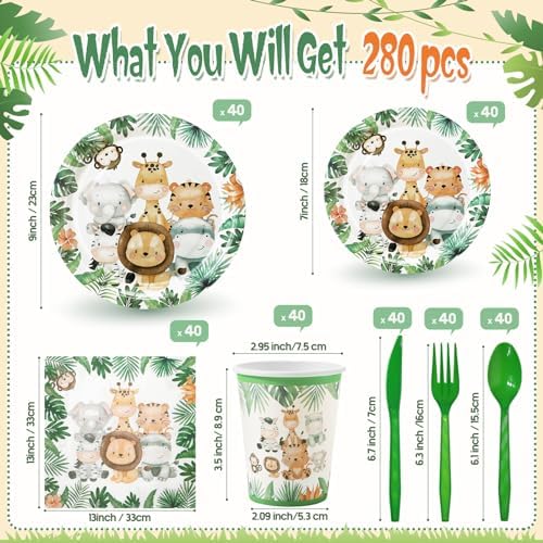 Ziliny 280 Pcs Jungle Safari Animal Tableware Decoration Set Baby Shower - Image 2