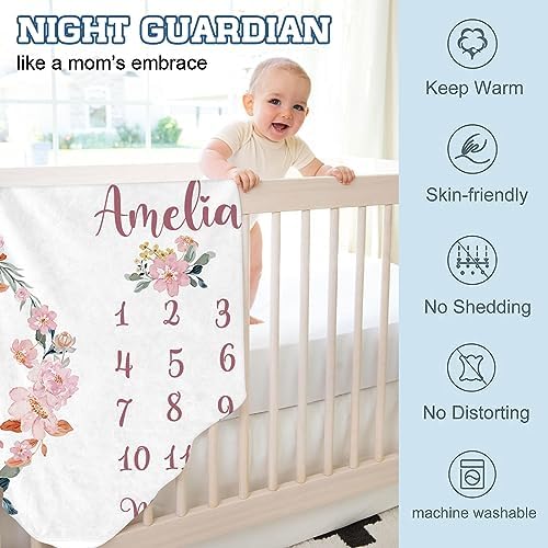 Personalized Baby Monthly Milestone Blanket Boy or Girl - Fox Months Blanket with Wood Frame and Newborn Wooden Sign - Growth Chart Milestone Blanket 1-12 Month Milestones - Image 6