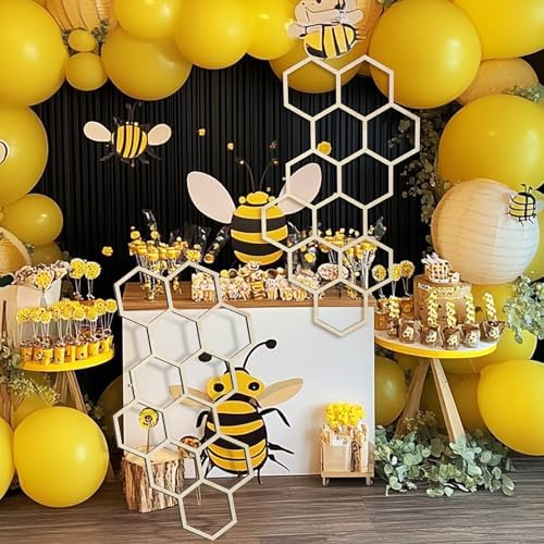Silipull 2 Pcs 22 x 12 Inch Large Wood Honeycomb Decoration Honeycomb Wall Decor Wood Hexagon Decor Bee Wall Hanging Decoration for Living Room Garden Bedroom Office Home Party(Wood Color) - Image 4