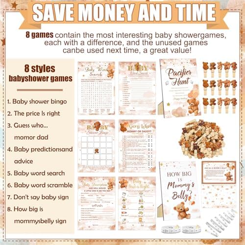 Funnymoom 426 Pcs Baby Bear Shower Games Set for Boy Girl, 8 Games - Image 4
